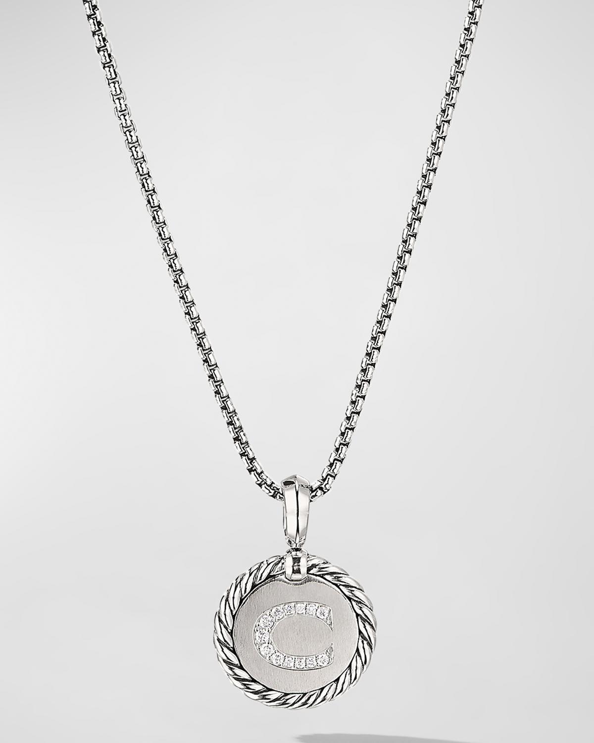 18mm Initial Cable Collectibles Charm Necklace with Diamonds in Silver