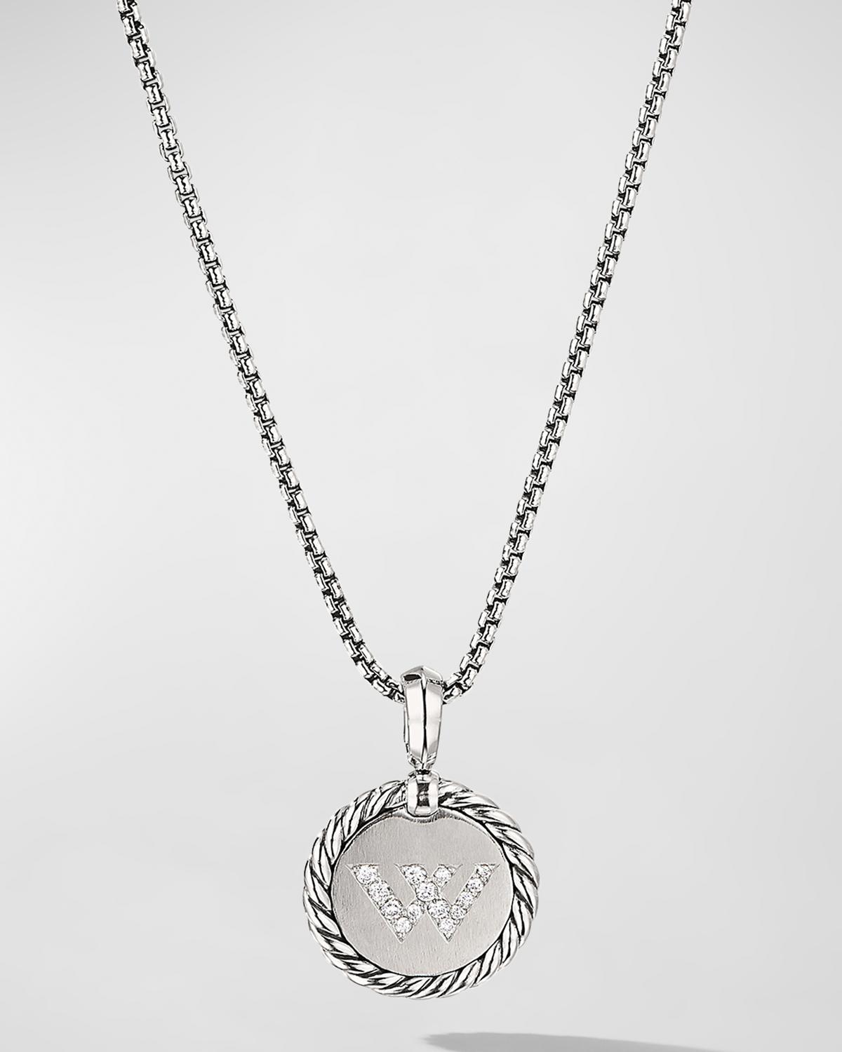Initial W Cable Collectible Charm Necklace with Diamonds in Silver, 18mm, 16-18"L