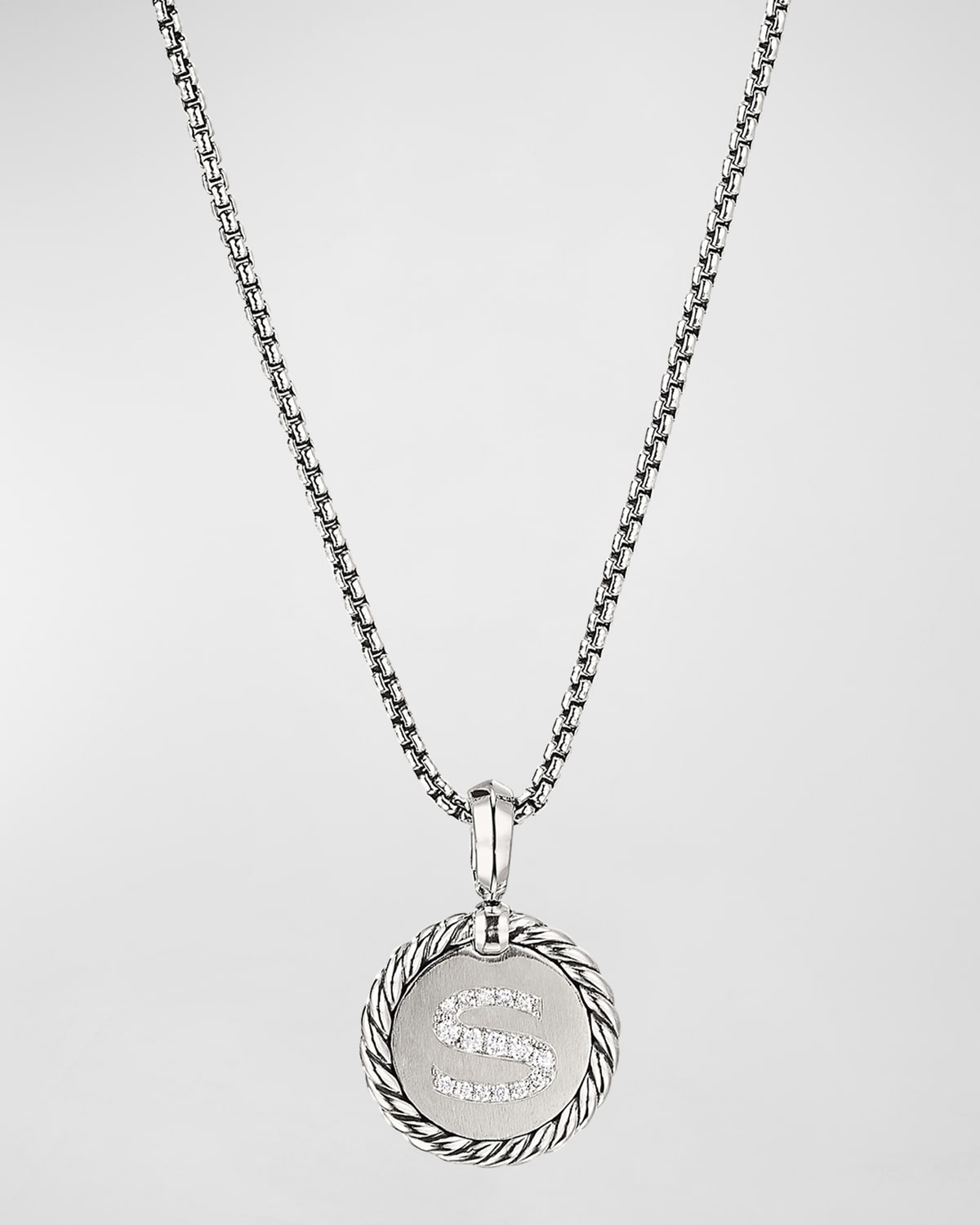 18mm Initial Cable Collectibles Charm Necklace with Diamonds in Silver