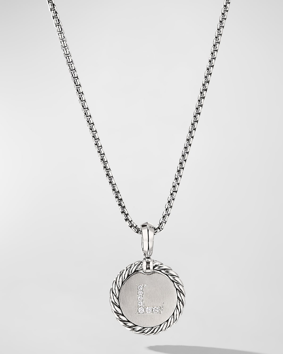 18mm Initial Cable Collectibles Charm Necklace with Diamonds in Silver