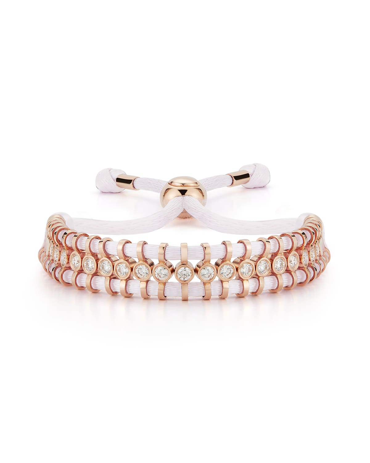Jemma Wynne Prive Luxe 18k Rose Gold Diamond Silk-Cord Slider Bracelet, White