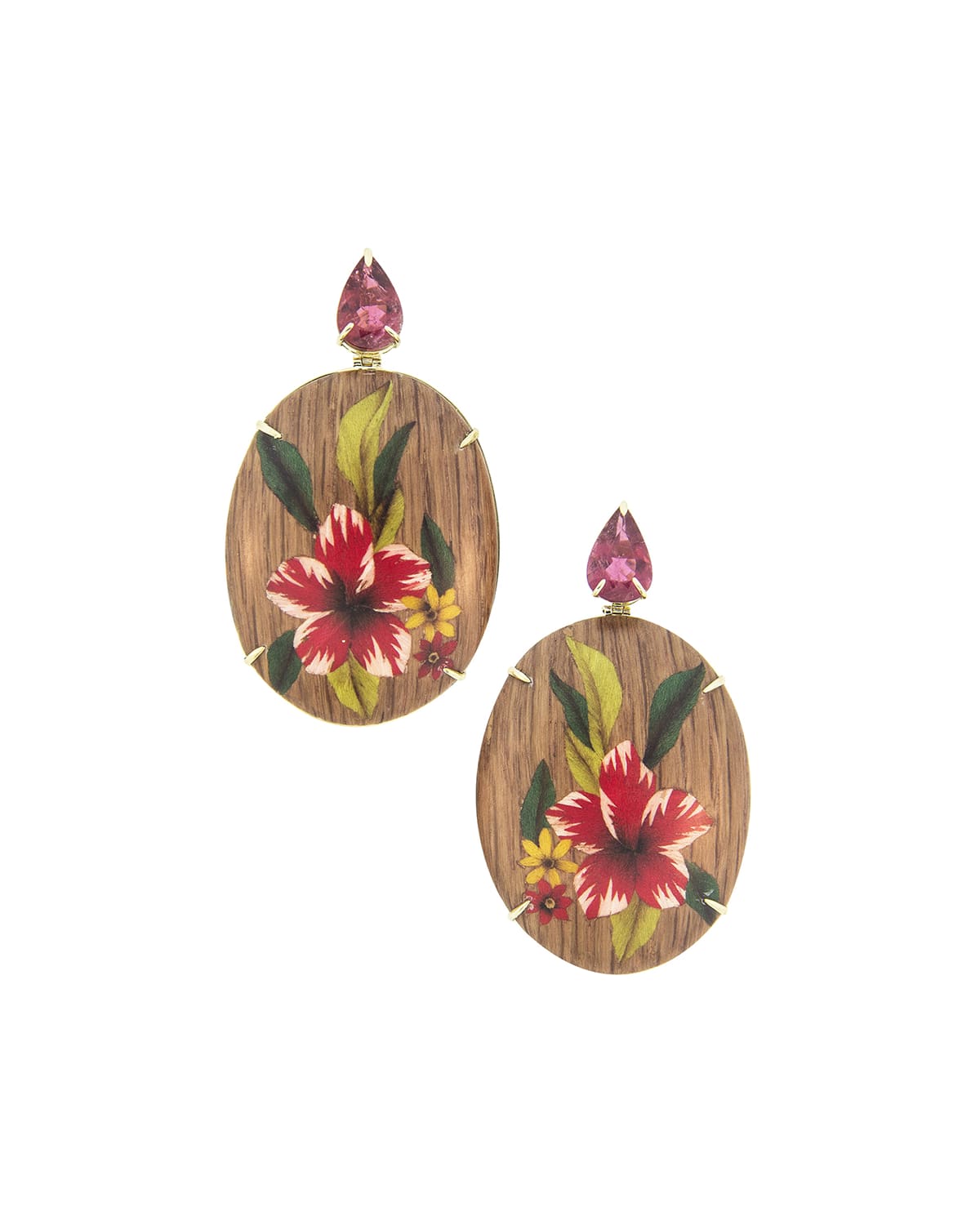 18k Tourmaline Marquetry Flower Earrings