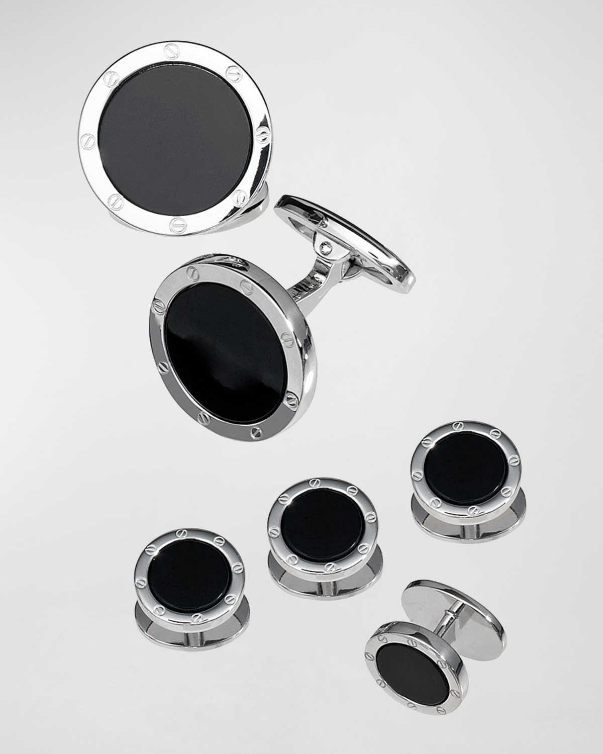 Round Onyx Cuff Link and Stud Set