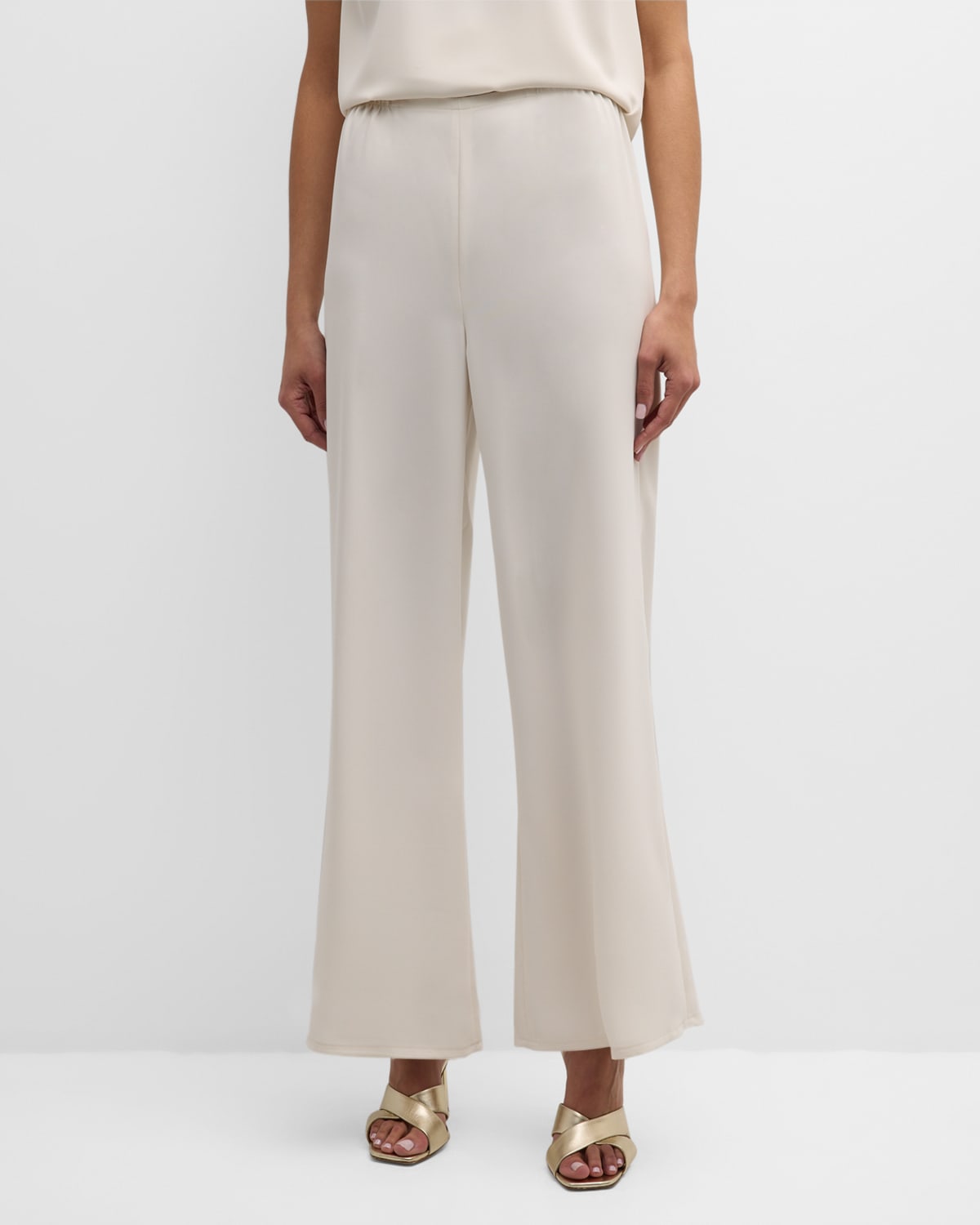 Caroline Rose Crepe Suzette Wide-leg Pull-on Trousers In Ivory