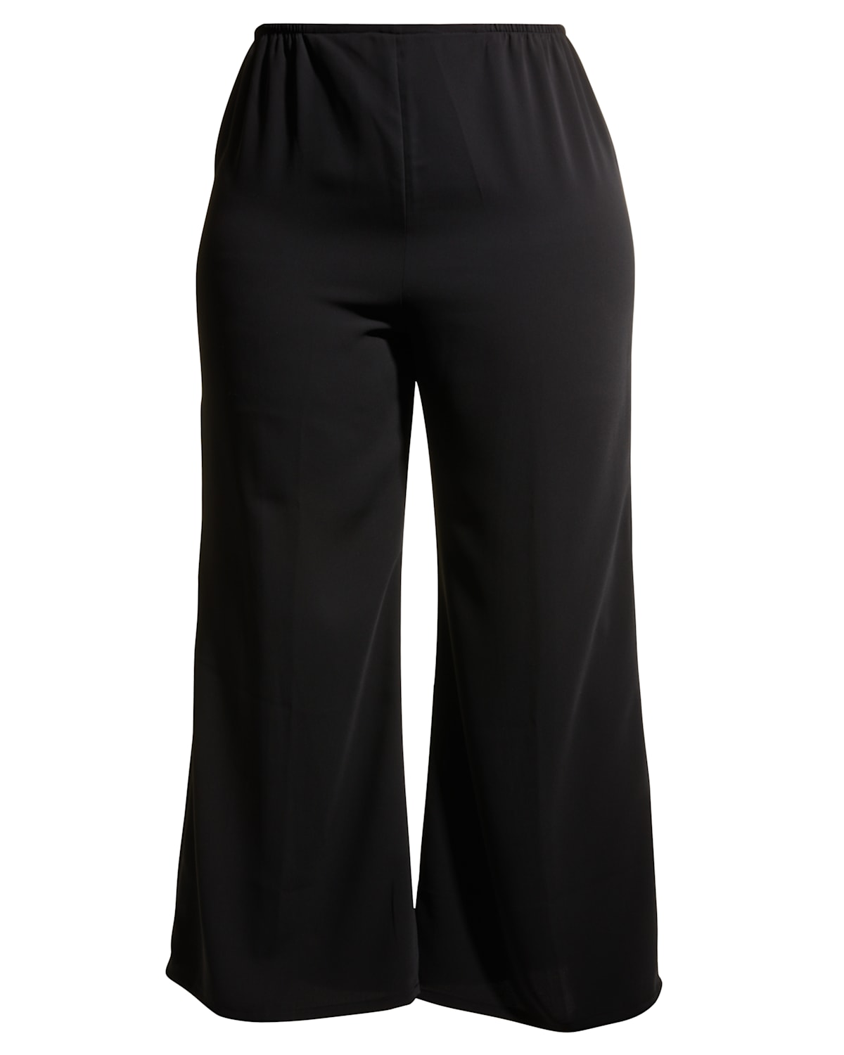 Caroline Rose Plus Size Crepe Suzette Wide-leg Pull-on Pants In Black