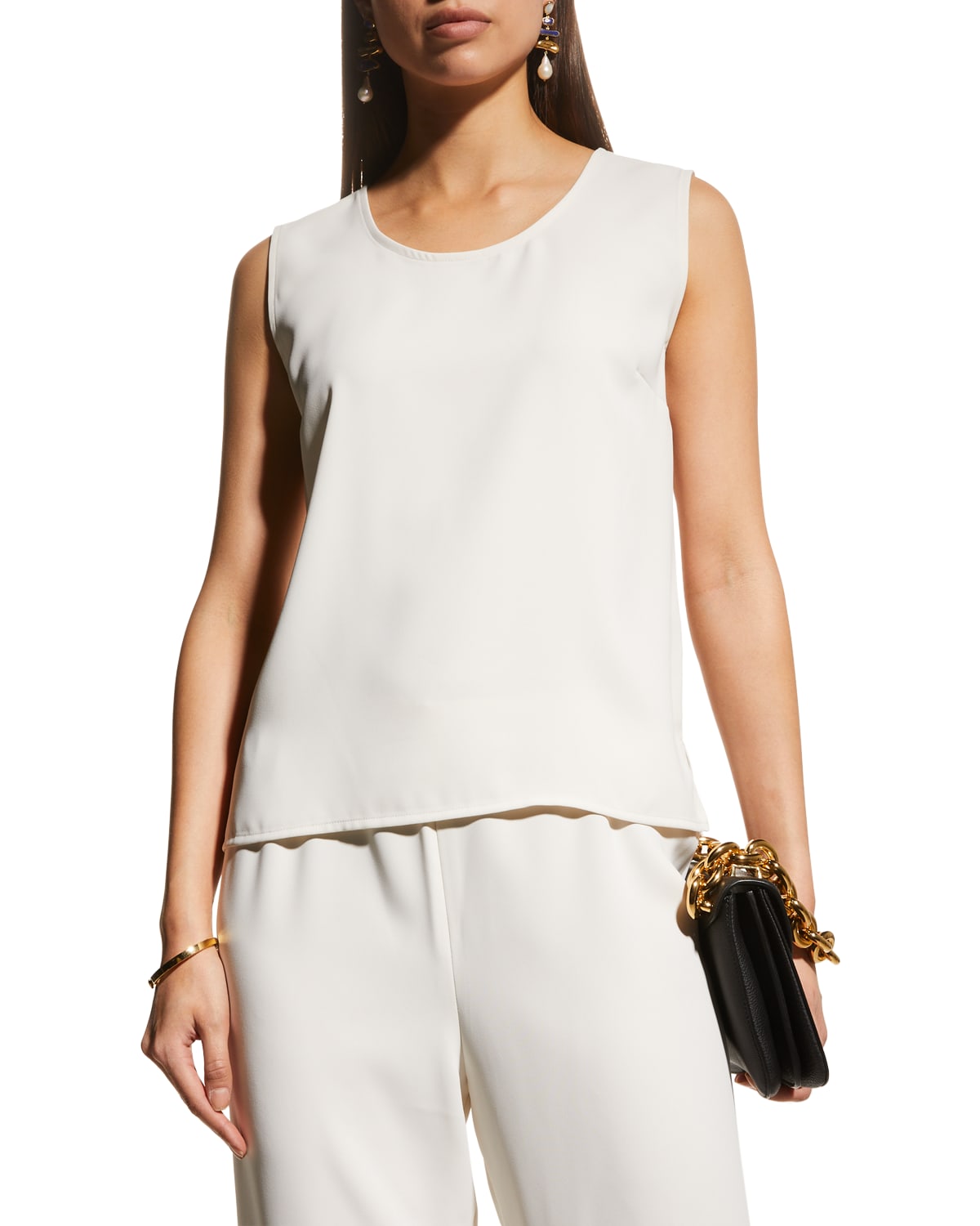Caroline Rose Plus Size Crepe Suzette Longer Tank With Side Slits In Ivory
