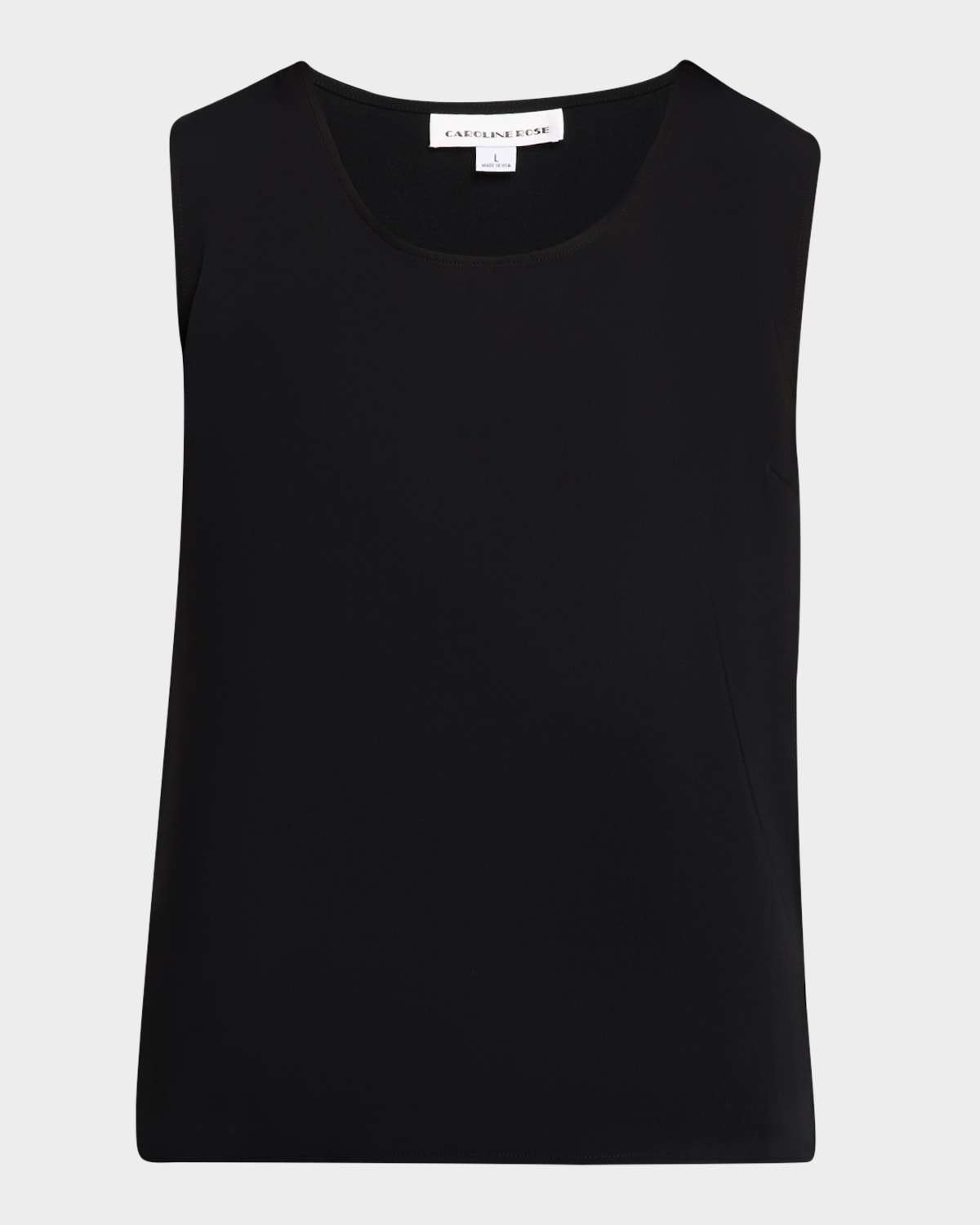 Caroline Rose Plus Size Crepe Suzette Longer Tank With Side Slits In Black