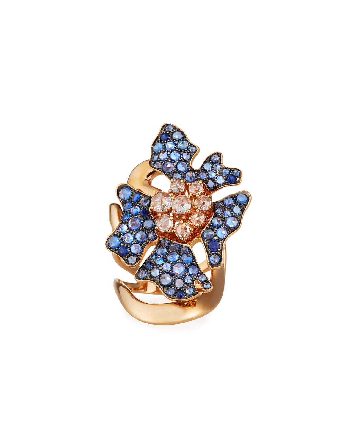 18k Rose Gold Sapphire & Diamond Flower Ring
