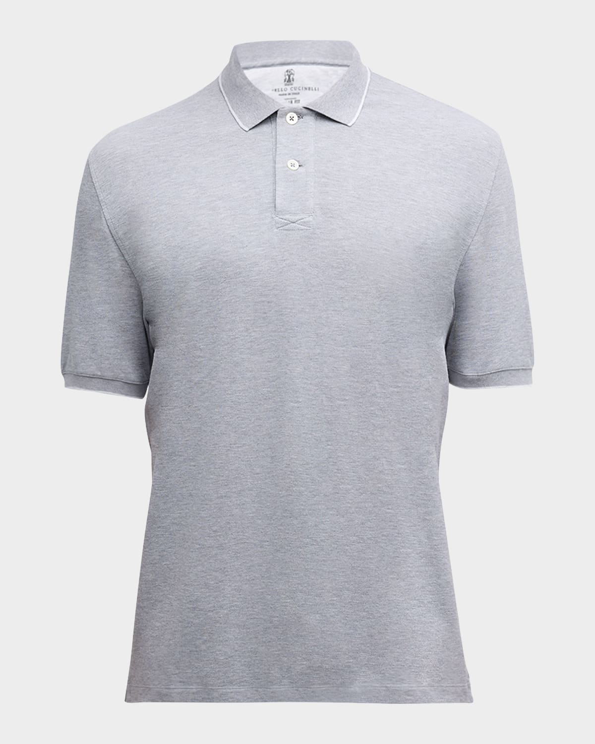 Brunello Cucinelli Men's Solid Pique Polo Shirt In Grey