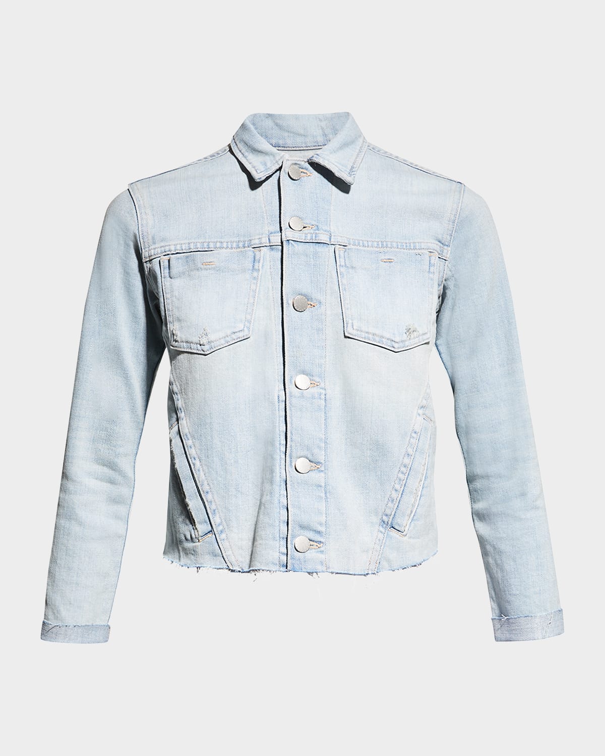 L Agence Janelle Raw Cut Slim Denim Jacket In Powder Indigo