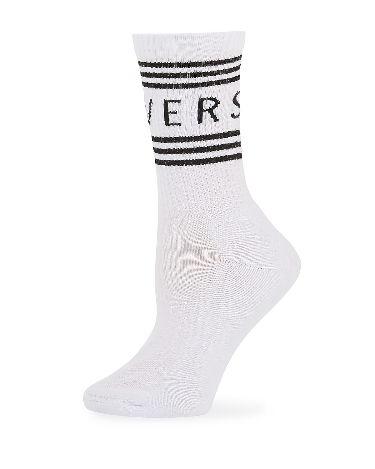 Versace Short Socks W/ Striped Logo Cuff In White Black