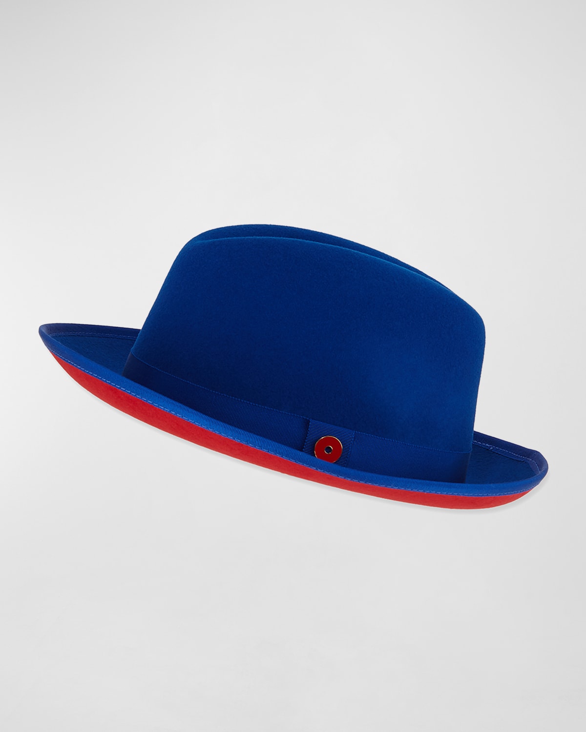 Keith James King Red-Brim Wool Fedora Hat, True Blue