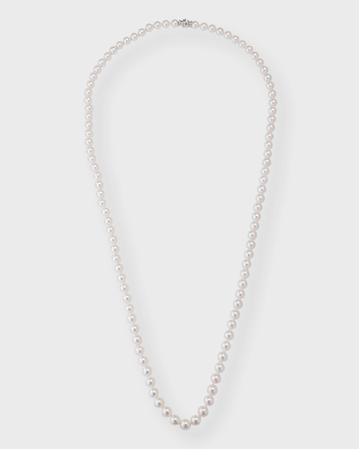 Akoya Pearl Long Necklace with 18K White Gold Clasp, 32"L