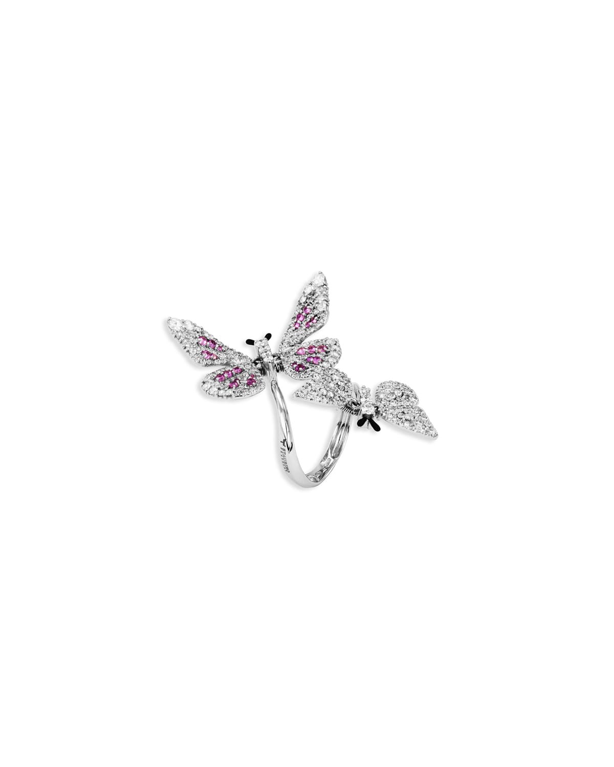 Pink Sapphire White Diamond 2-Butterfly Ring, Size 7.25