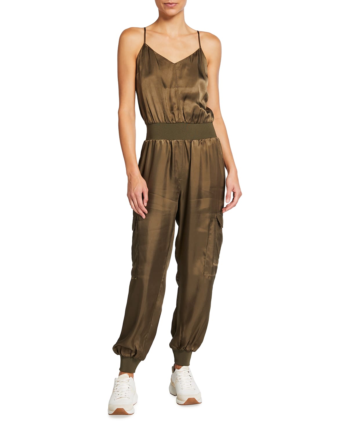 CINQ À SEPT AMIA TWILL V-NECK JUMPSUIT,PROD217530154