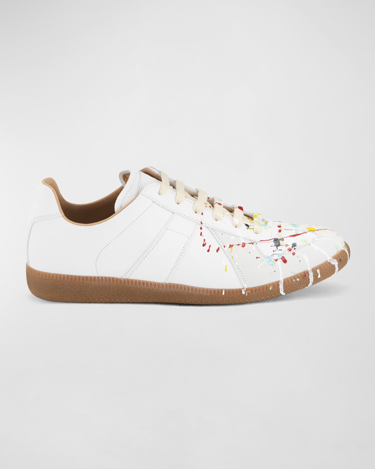 Shop Maison Margiela Men's Replica Paint-splatter Low-top Sneakers In White