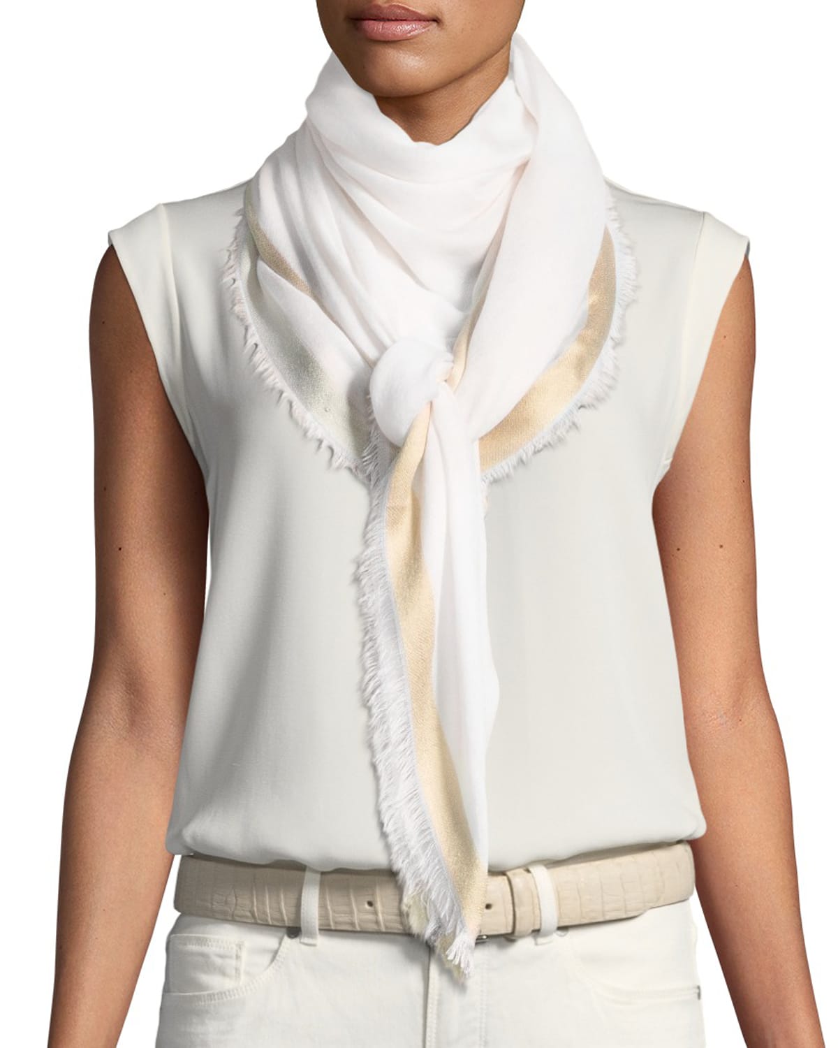 Loro Piana Soffio Rain Cashmere/silk Scarf, White In Neutral