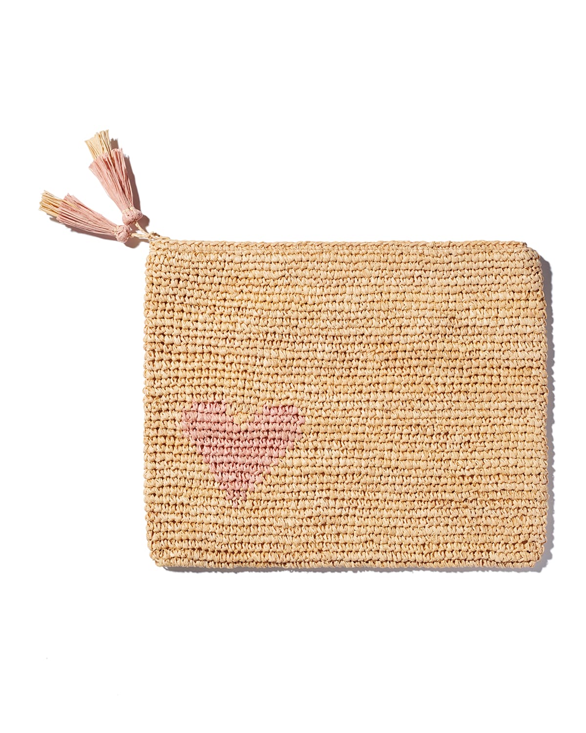 Aerin Heart Raffia Zip Pouch In Pink