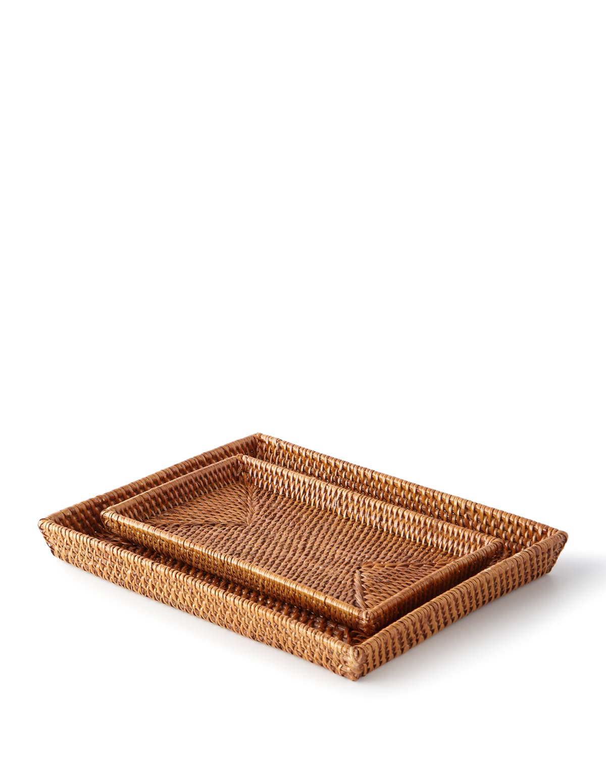 Pigeon & Poodle Dalton Rattan Nested Trays In Brown