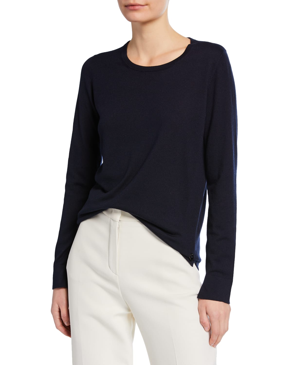 Loro Piana Featherweight Crewneck Long-sleeve Cashmere T-shirt In Navy
