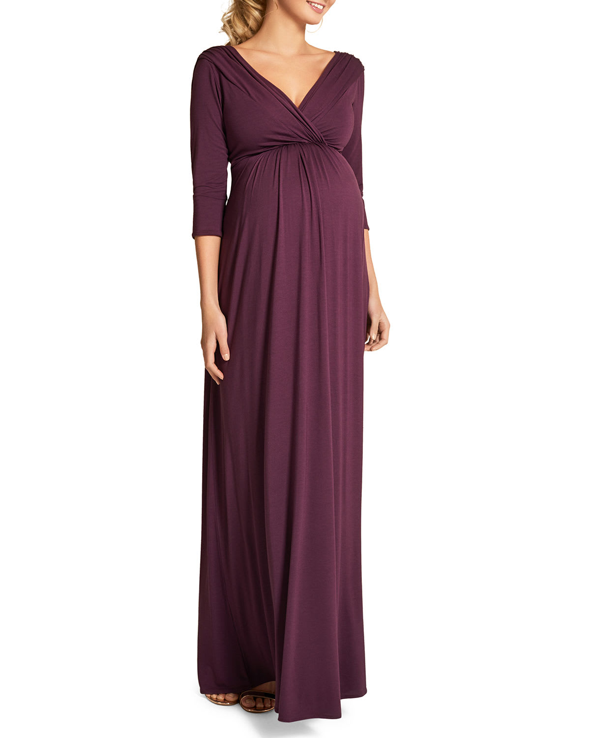 Shop Tiffany Rose Maternity Willow Surplice 3/4-sleeve Jersey Gown In Purple