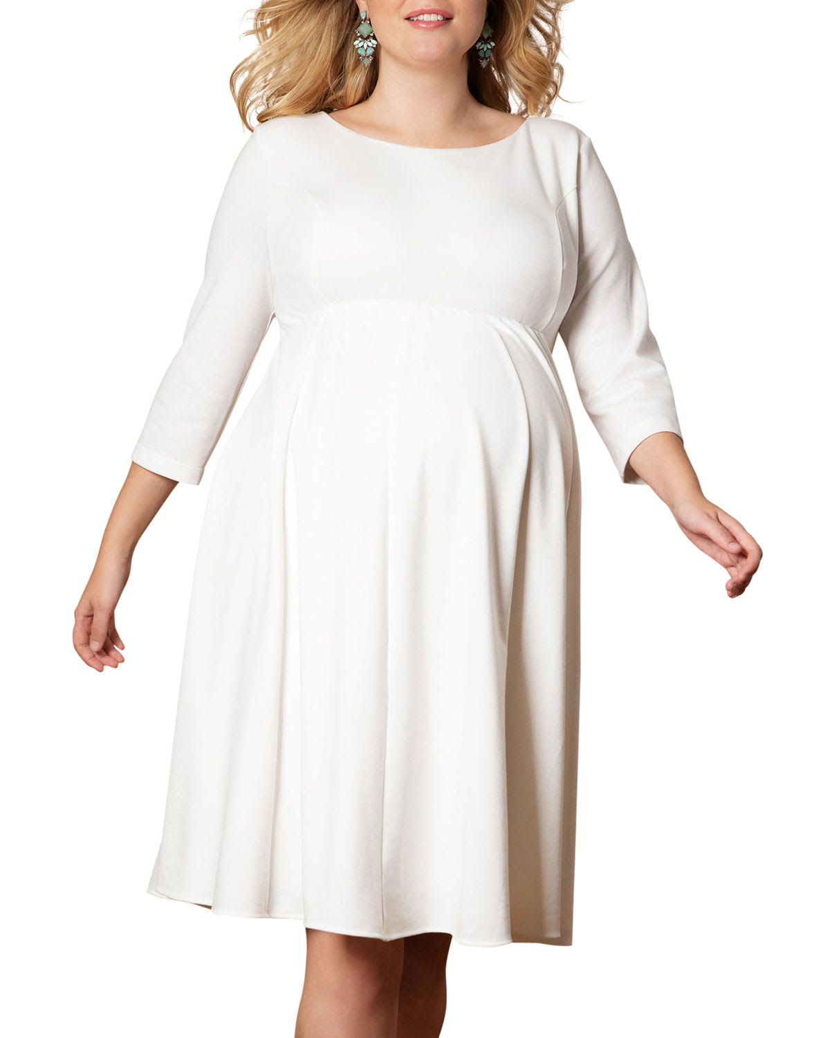 Shop Tiffany Rose Maternity Sienna 3/4-sleeve Ponte Roma Jersey Dress In Cream