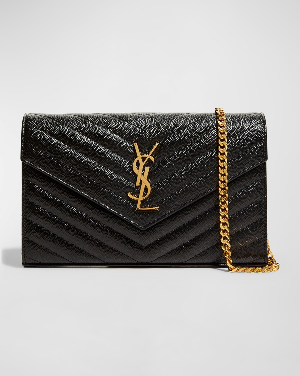 Saint Laurent Monogramme Large Grain De Poudre Wallet On Chain In Noir