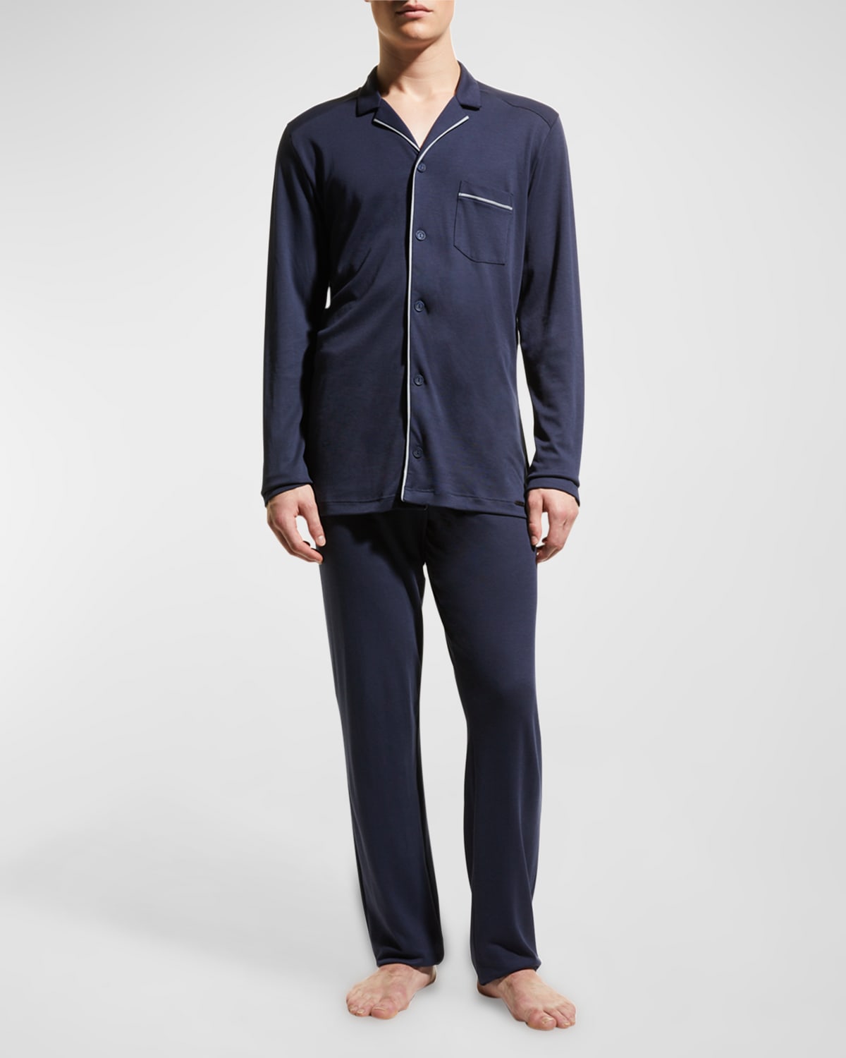Hanro Men's Night & Day Knit Pajama Set In Black Iris