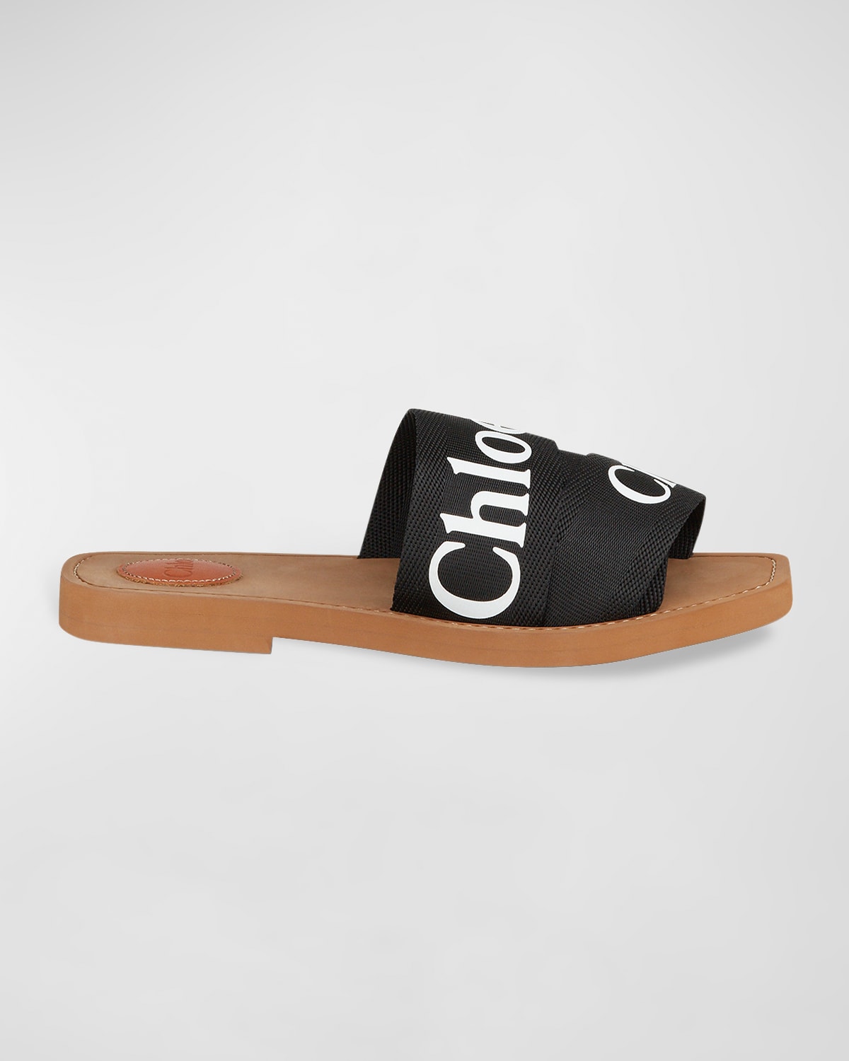 Chloé Woody Flat Logo Ribbon Slide Sandals In Black