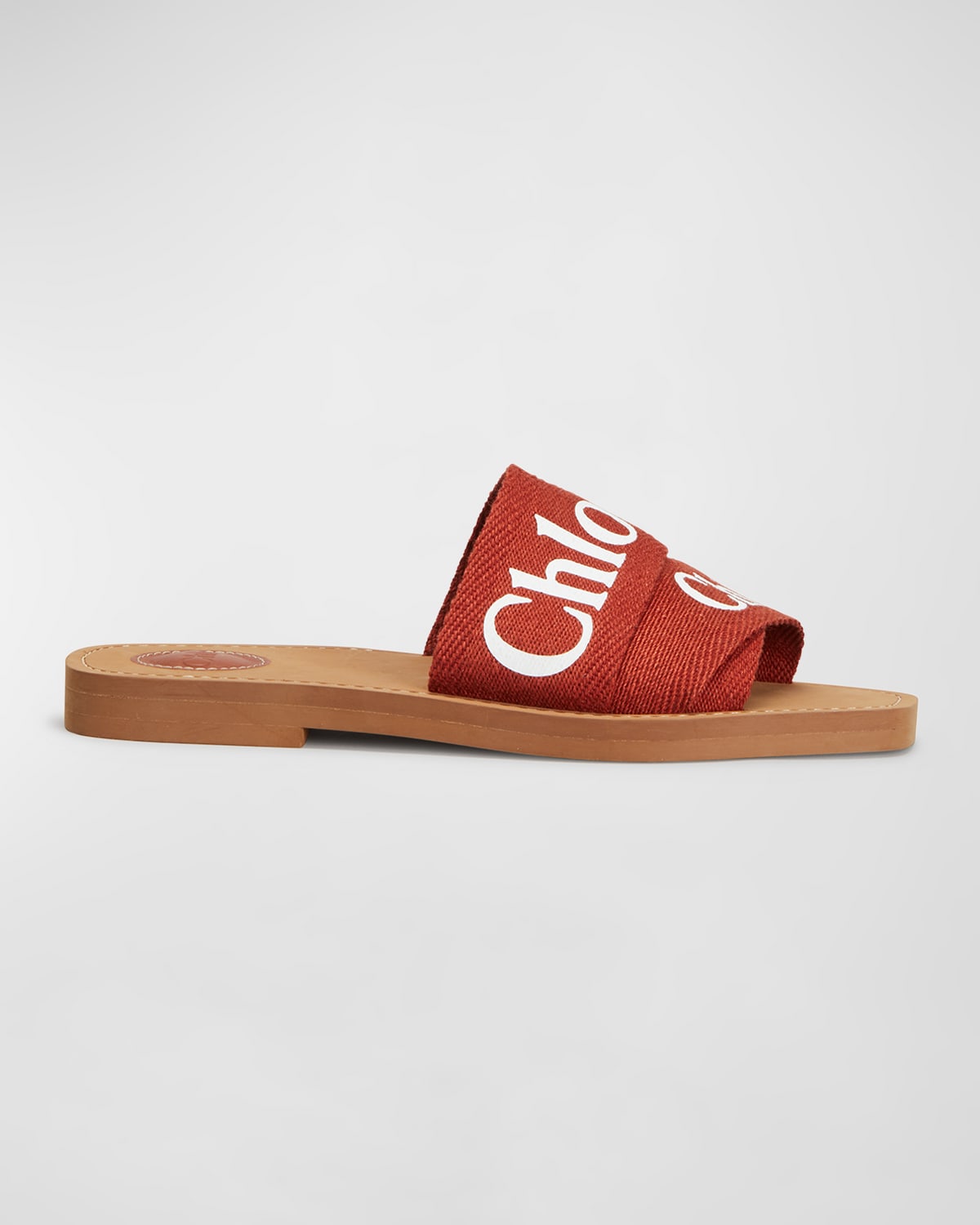 Chloe Woody Flat Logo Ribbon Slide Sandals