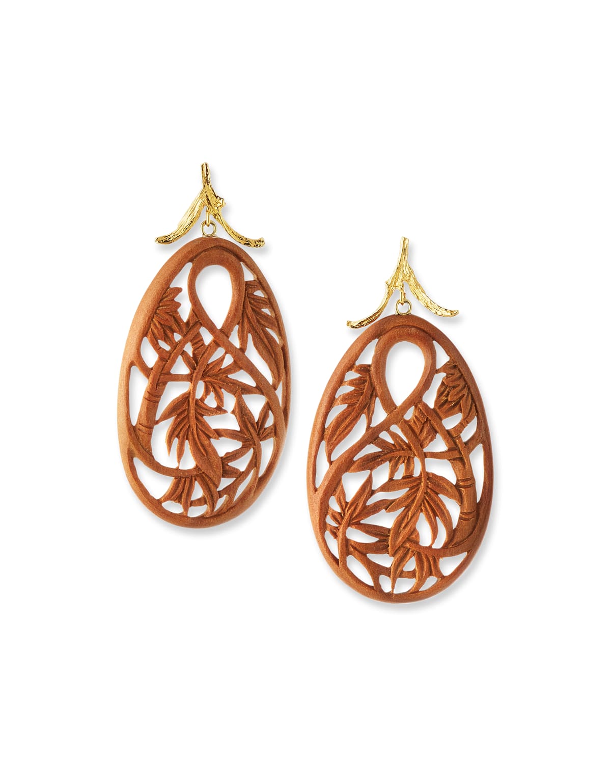 18k Yellow Gold Carved Bamboo Earrings
