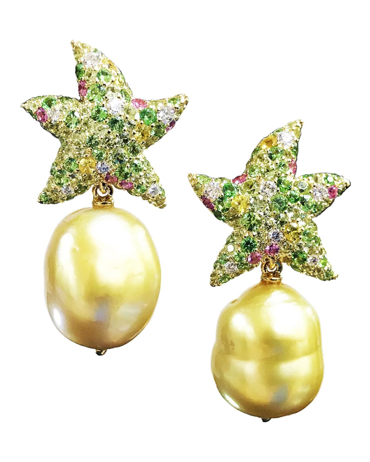 Margot McKinney Jewelry 18k Diamond Starfish Pearl-Drop Earrings