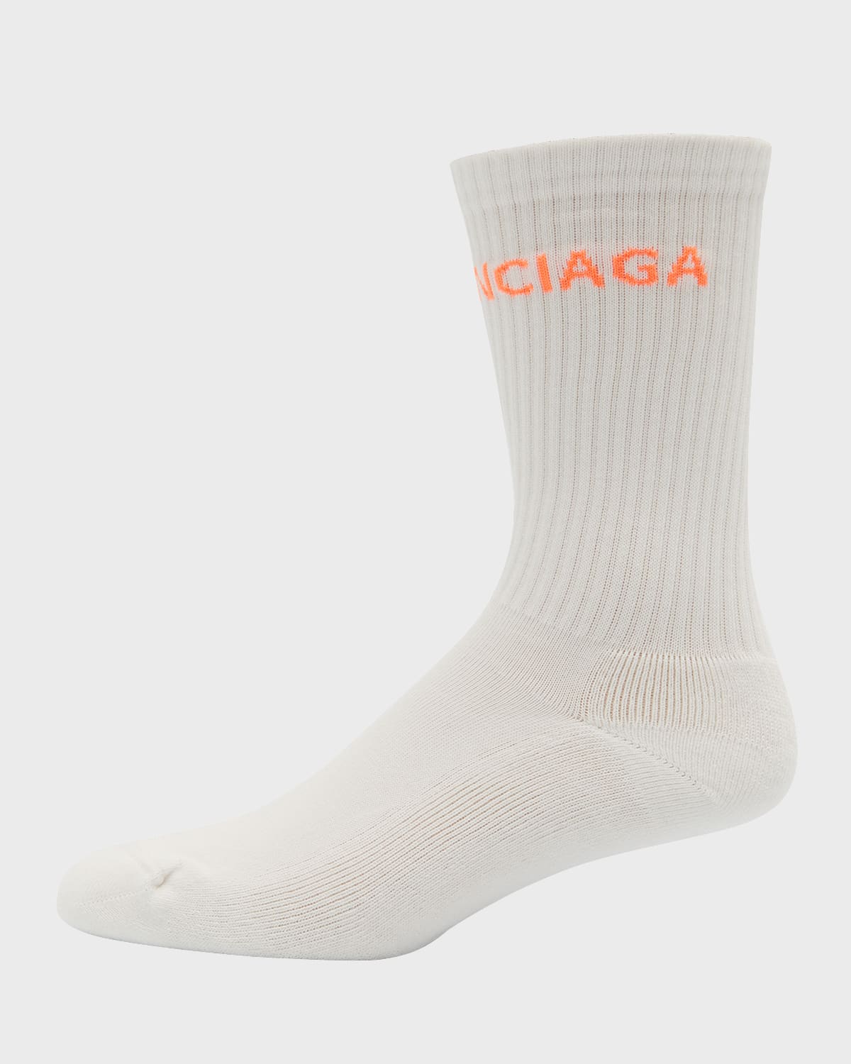 Shop Balenciaga Men's Logo-knit Tennis Socks In White/orange