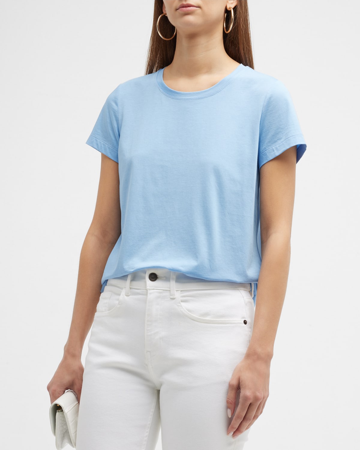 Lafayette 148 Modern Short-sleeve Cotton Jersey Tee In Cool Blue