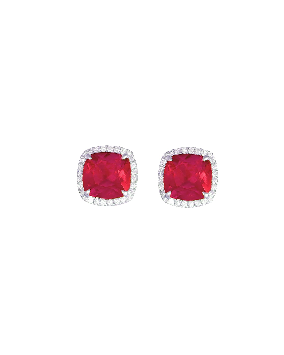 18k White Gold Ruby Cushion & Diamond Earrings