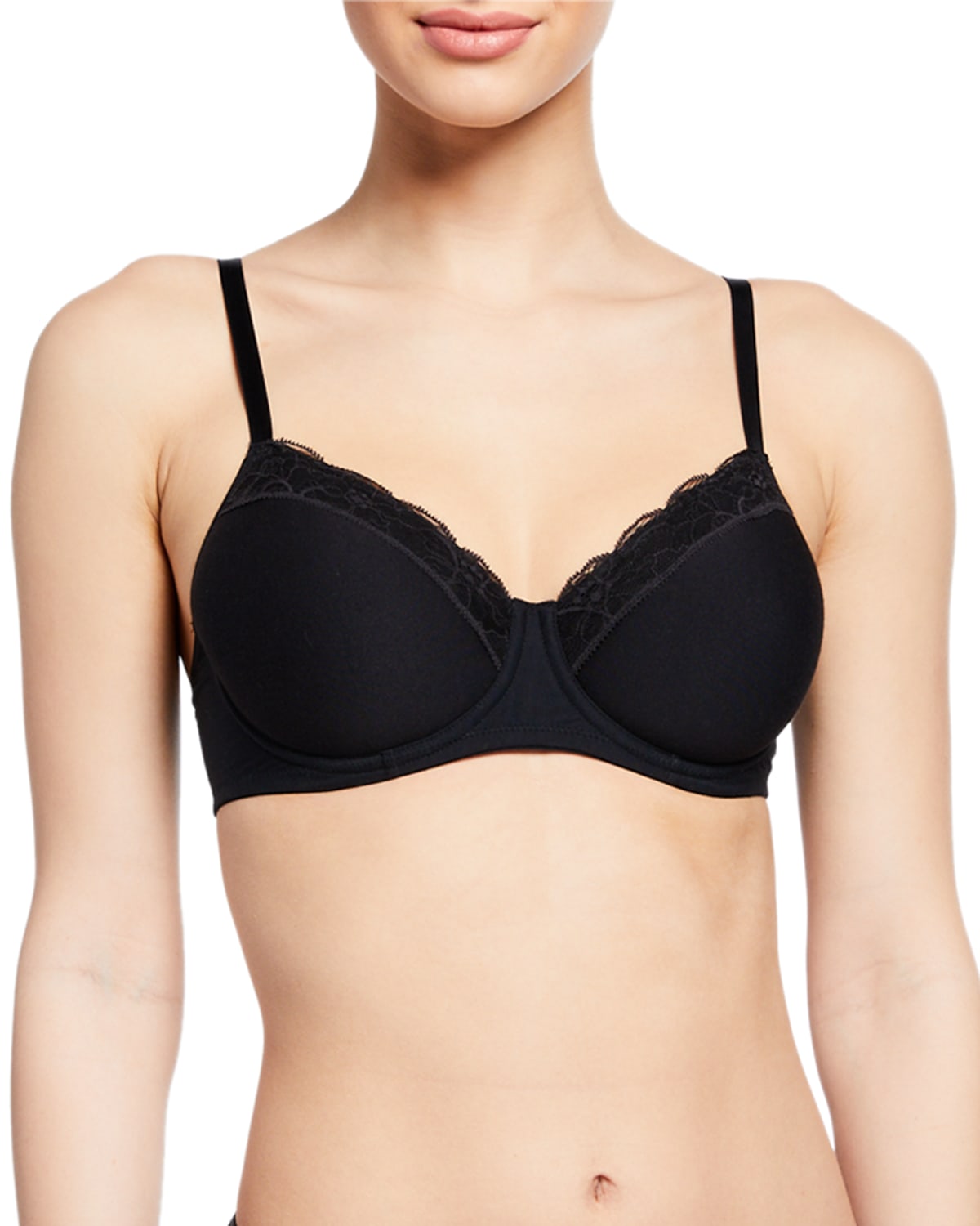 Hanro Cotton Lace Spacer T-shirt Underwire Bra In Black