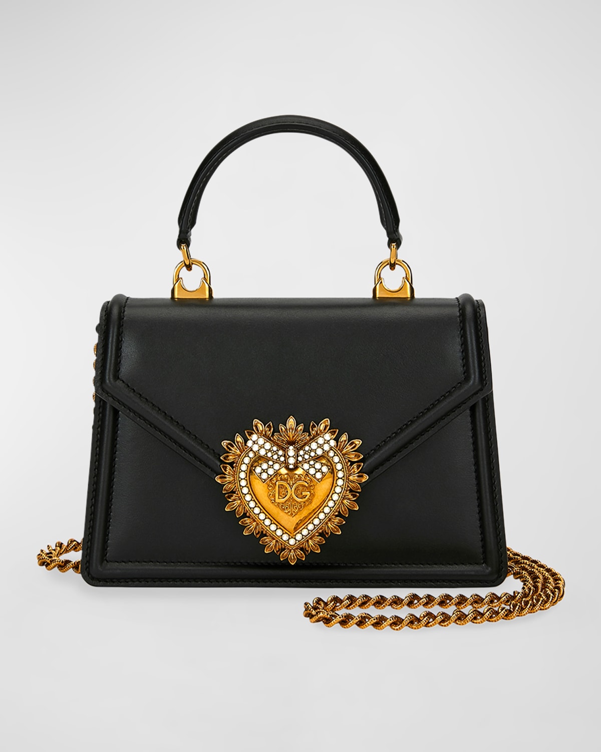 Dolce & Gabbana Devotion Mini Leather Top-handle Bag In Black