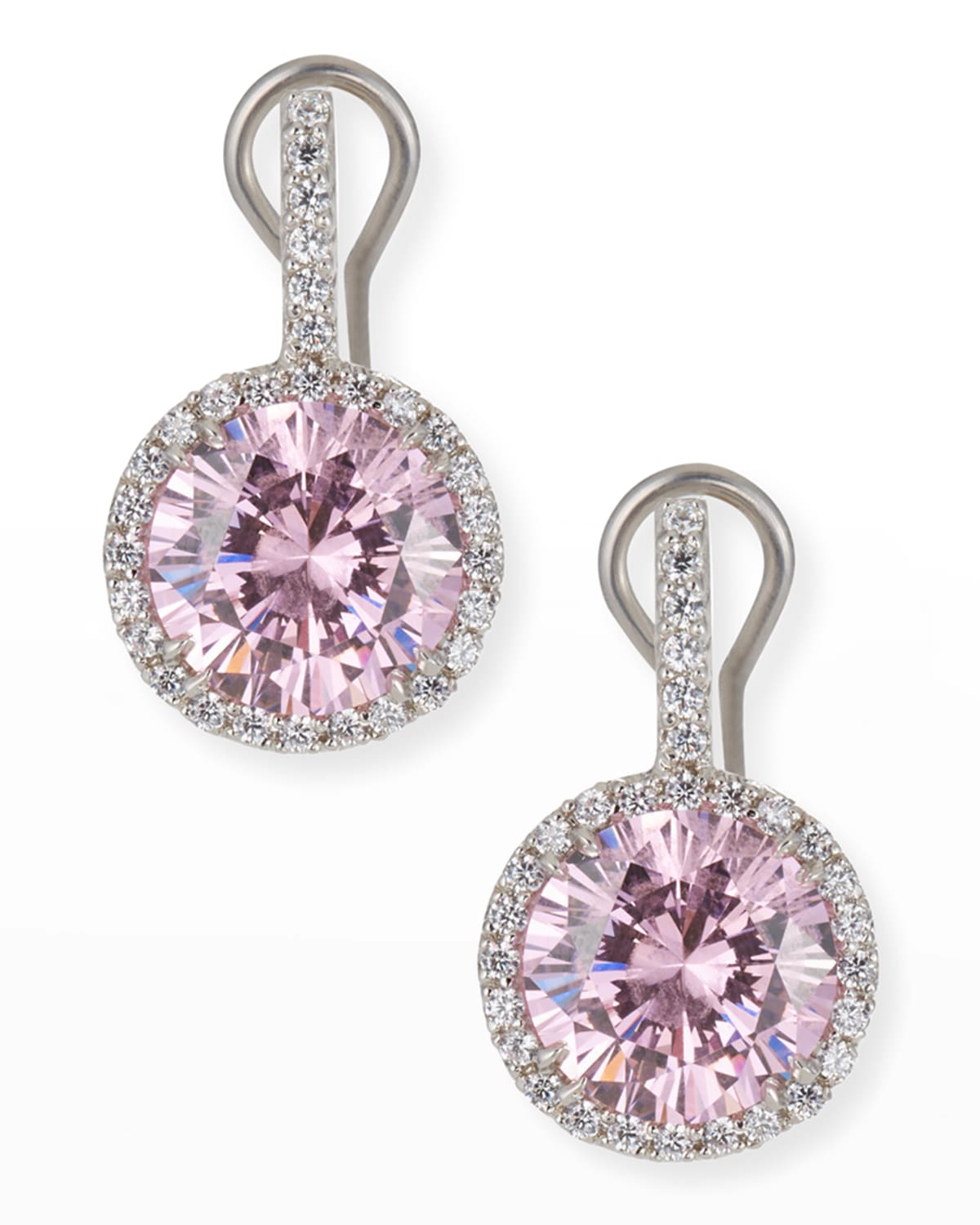 Fantasia By Deserio 18 Tcw Round Cubic Zirconia & Halo Drop Earrings, Clear/pink