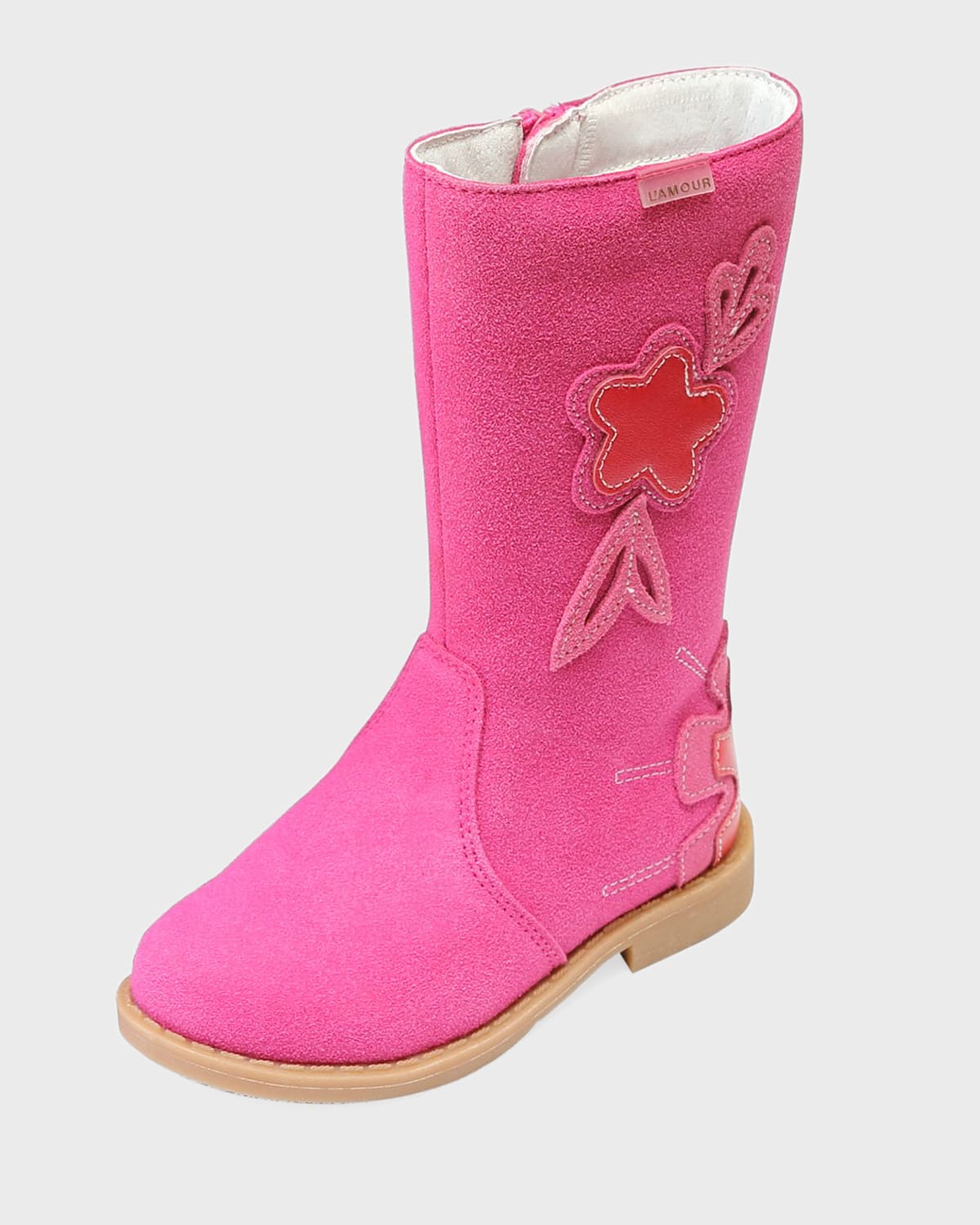 L'amour Shoes Fiore Tall Fashion Boot W/ Stitch Flowers, Baby/toddler/kids In Pink