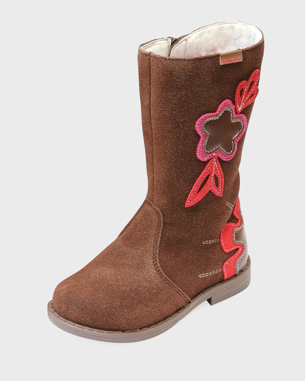 L'amour Shoes Fiore Tall Fashion Boot W/ Stitch Flowers, Baby/toddler/kids In Brown