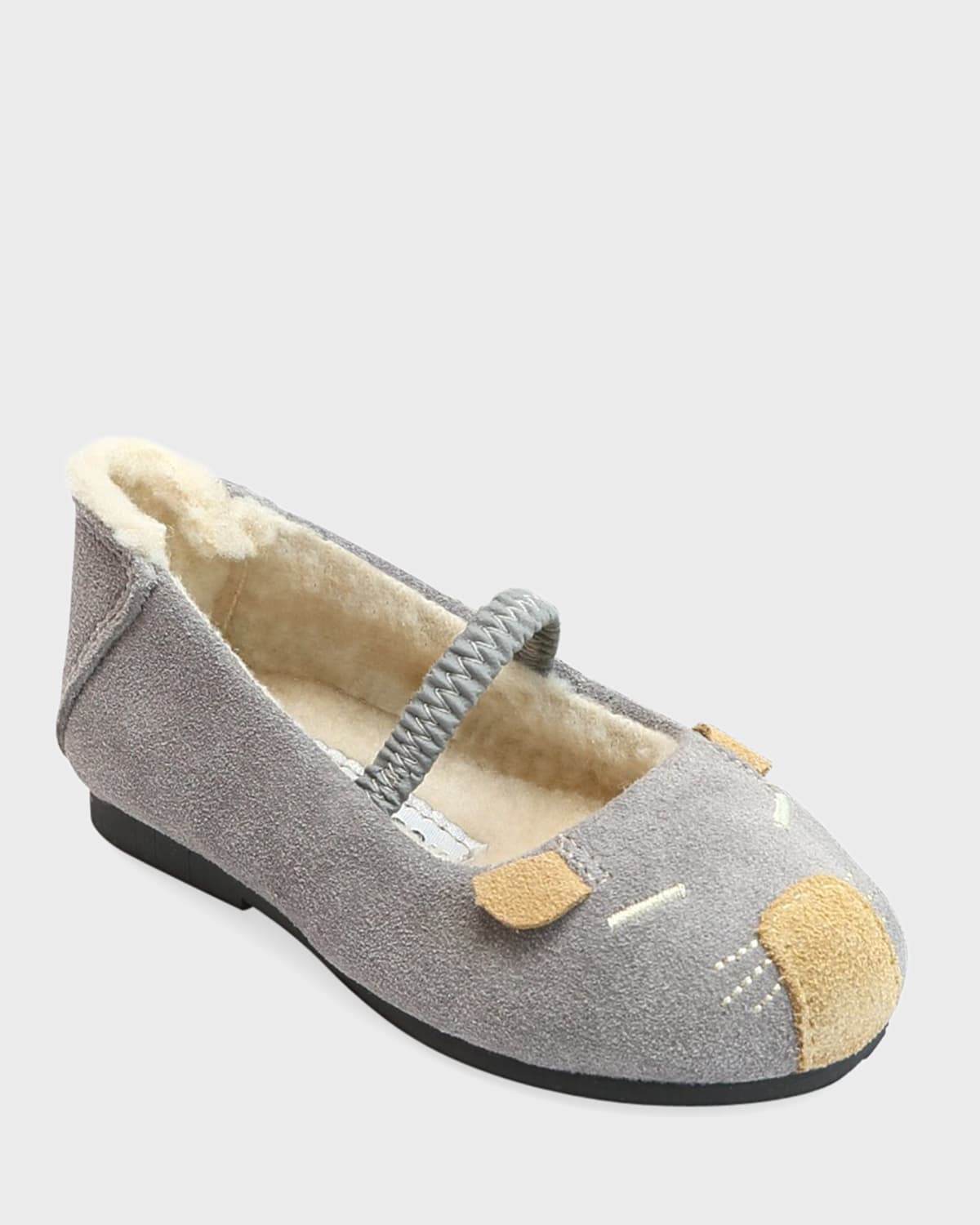 L'amour Shoes Mousie Embroidered Suede Flats, Baby/toddler/kids In Gray