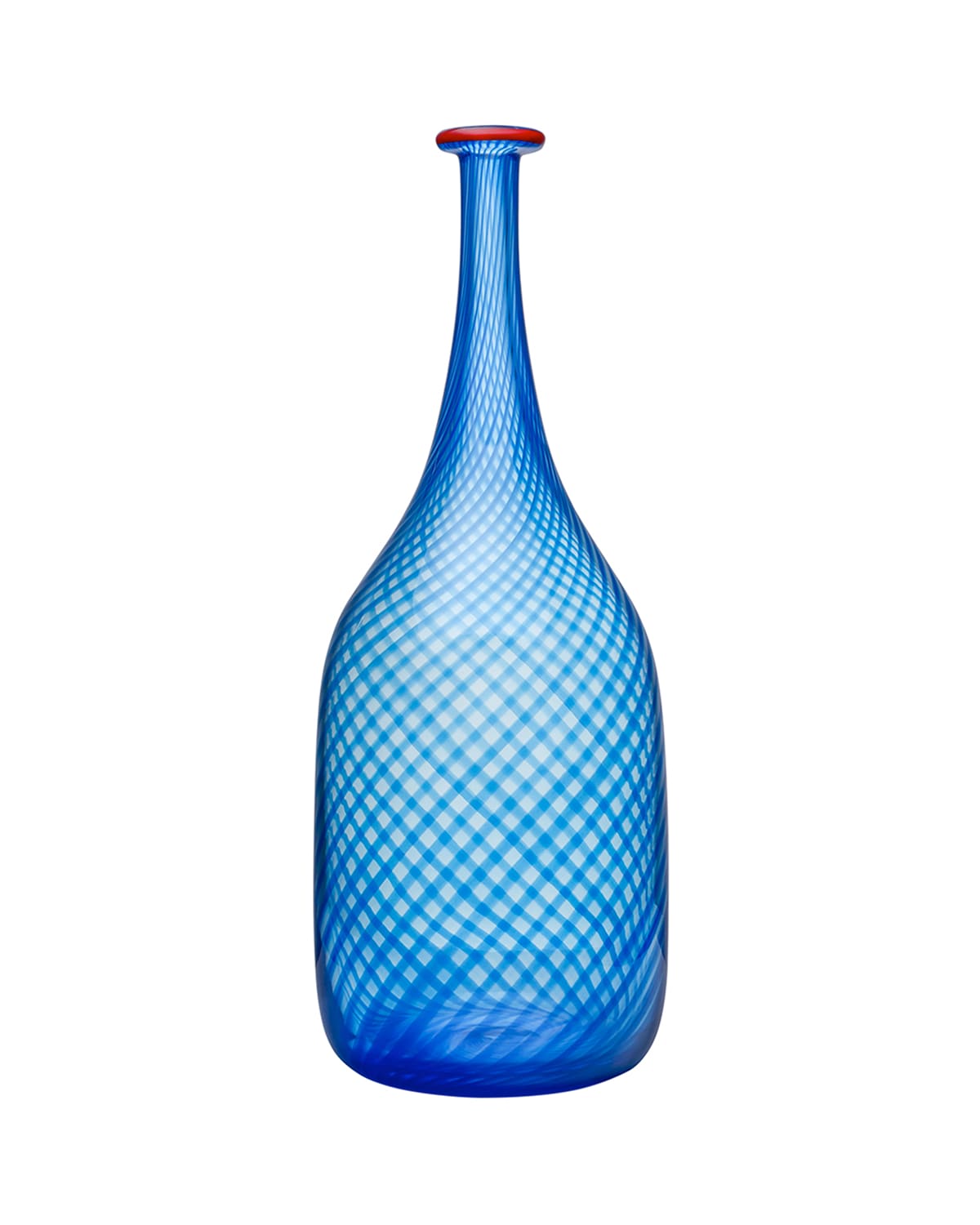 Kosta Boda Red Rim Bottle, Blue In Blue W/red Rim