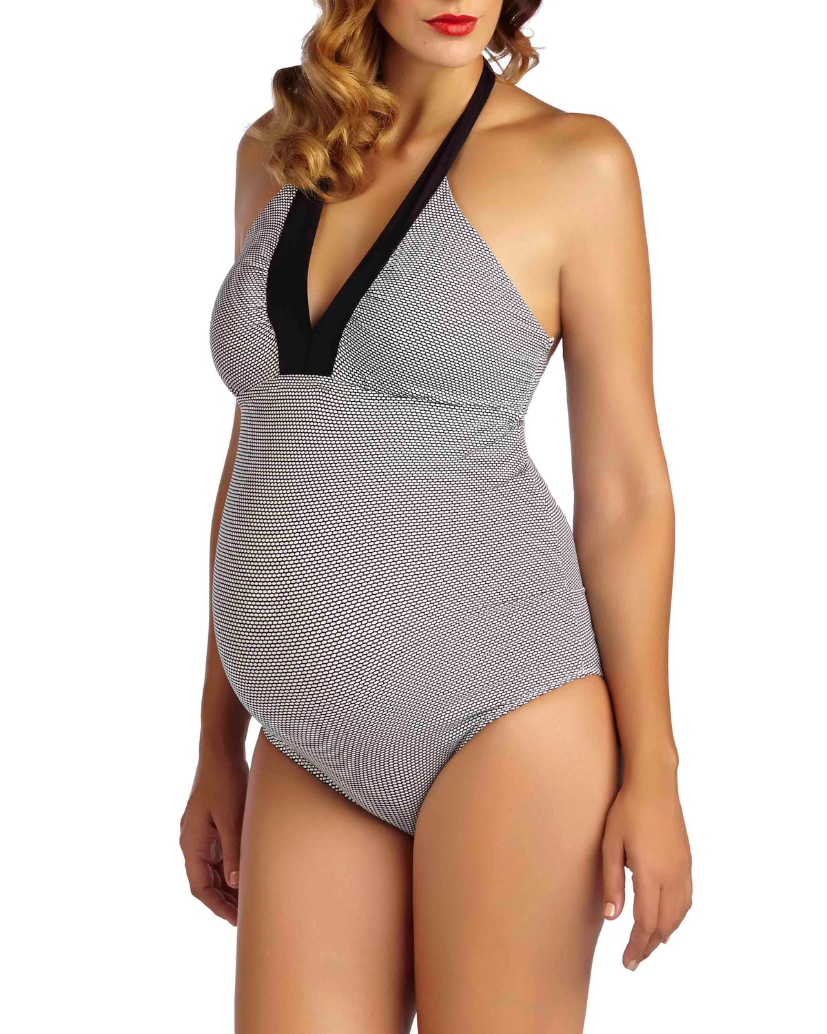 Maternity Textured One-Piece Halter Swimsuit
