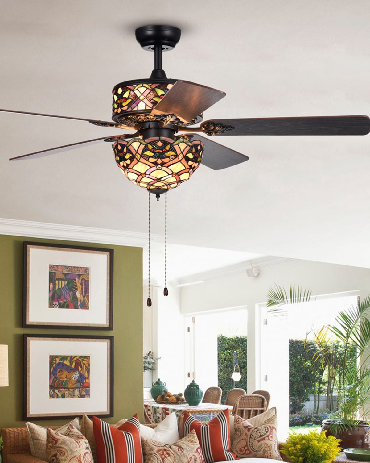 Home Accessories Kalsti Glass Chandelier Ceiling Fan In Black