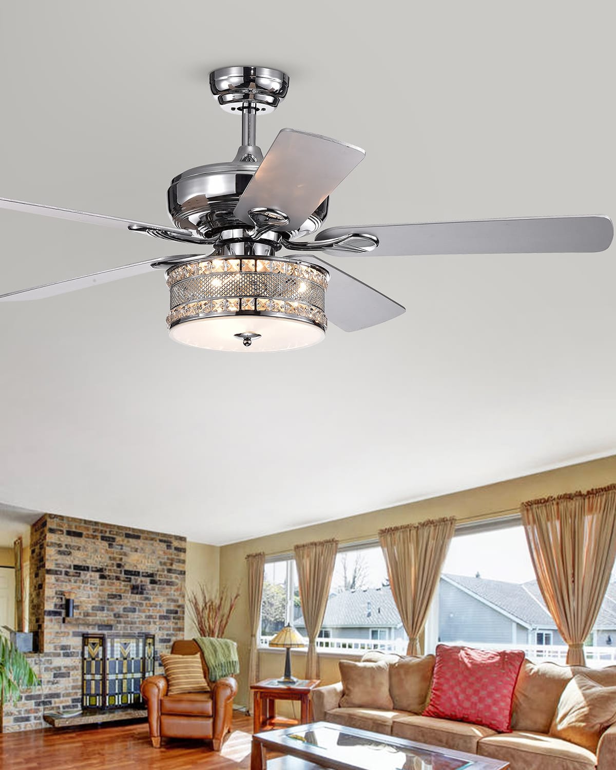 Home Accessories Davrin Drum Lamp Ceiling Fan In Metallic