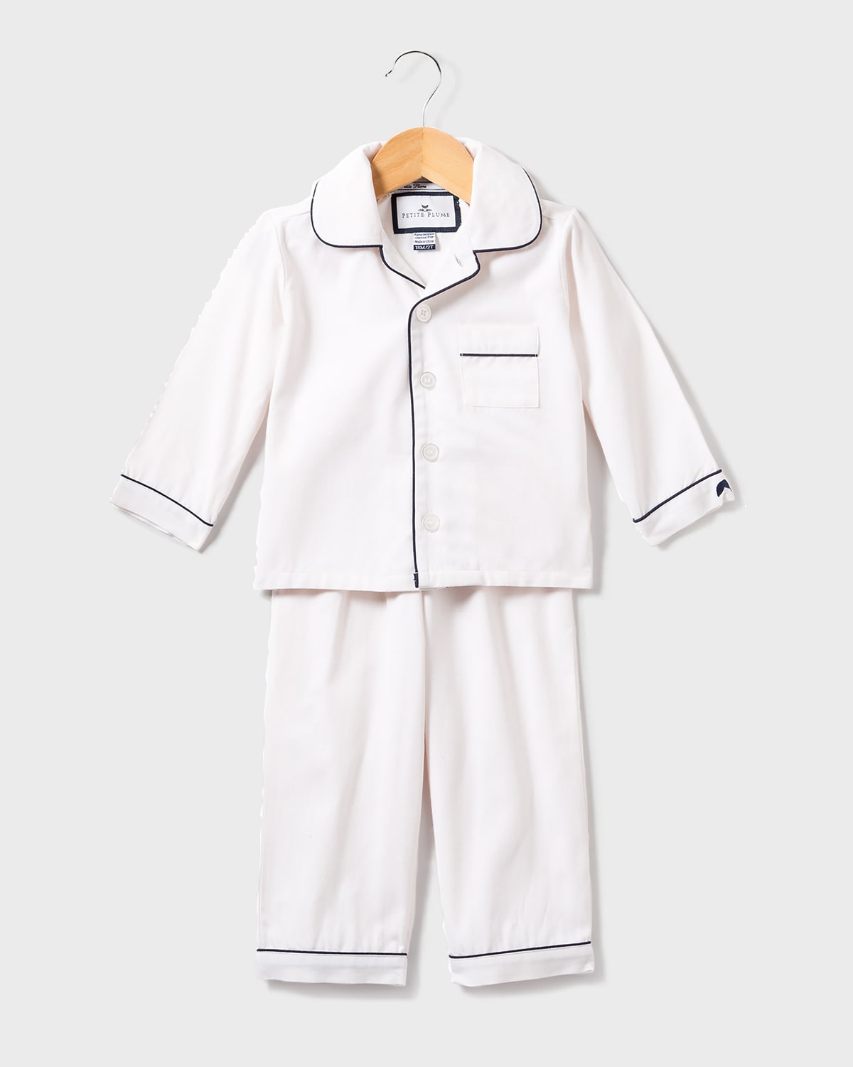 Petite Plume Solid Pajama Set W/ Contrast Piping In White