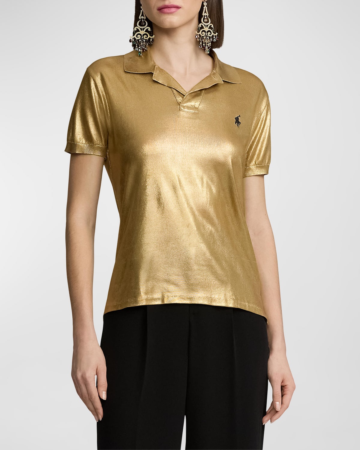 Ralph Lauren Metallic Classic Polo Shirt In Gold
