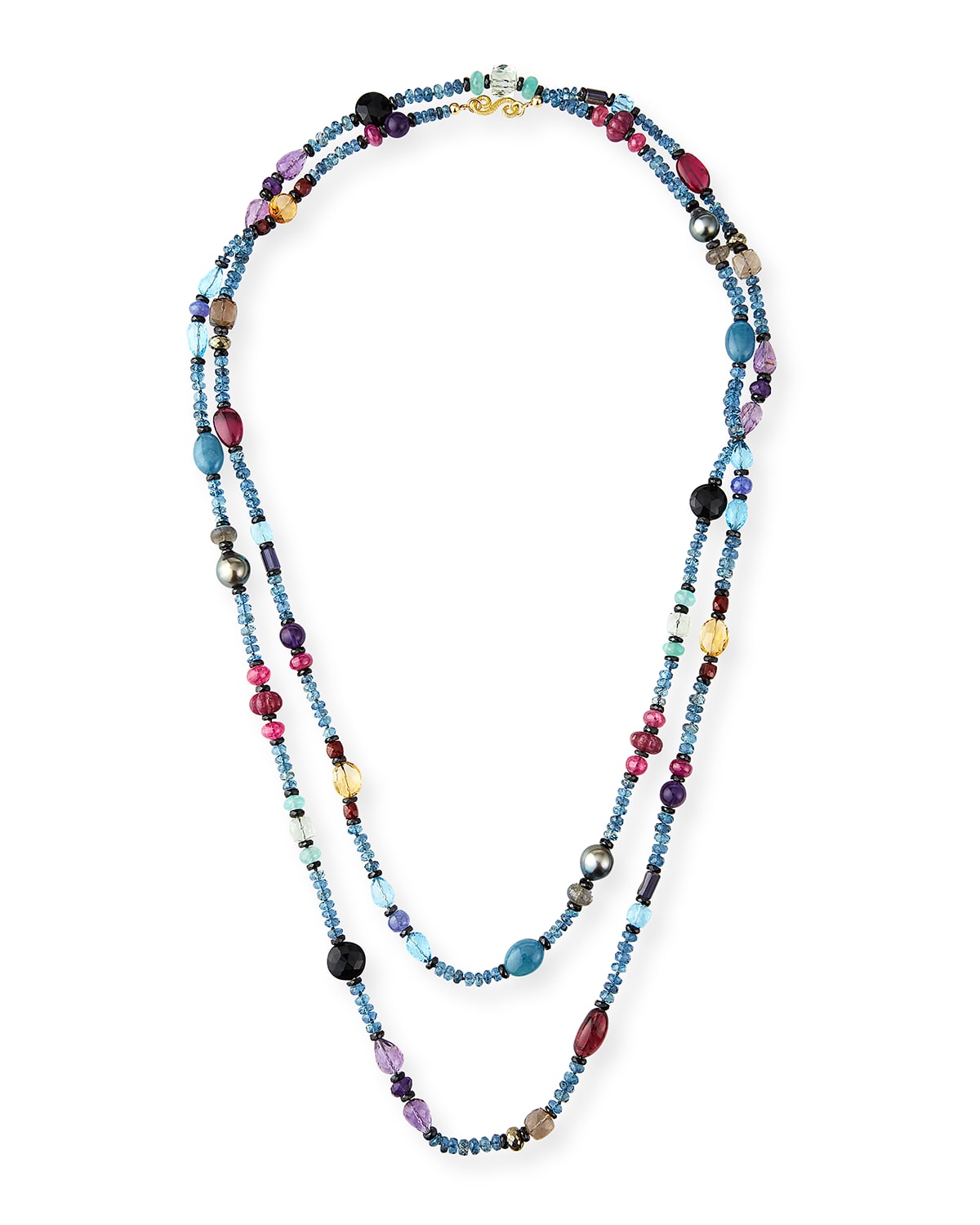 Extra-Long Mixed Gemstone Necklace, 60"L