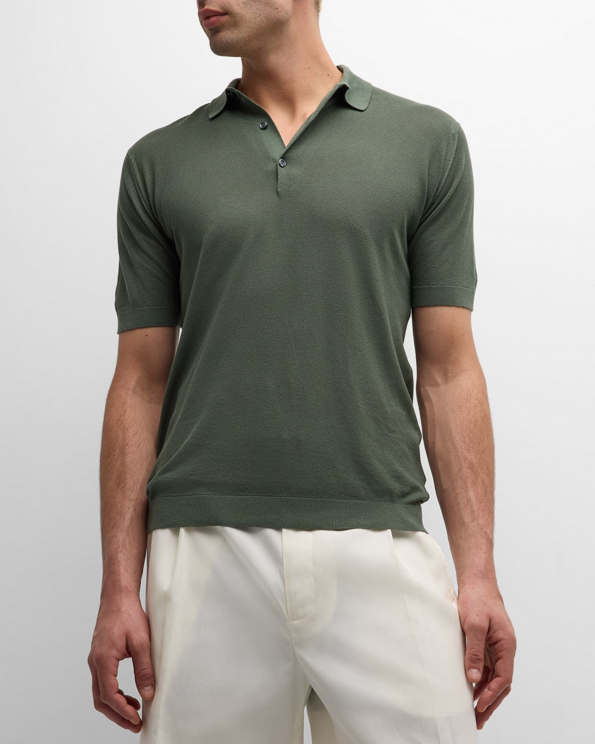 John Smedley Men's Roth Cotton Polo Shirt In Palm