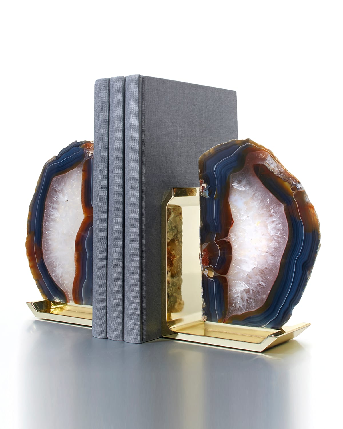 Anna New York Fim Agate & Brass Bookends In Brown